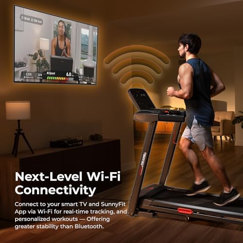 Sunny Health & Fitness Smart Wi-Fi Treadmill w/Shock Absorption|B0DMTQWNG7